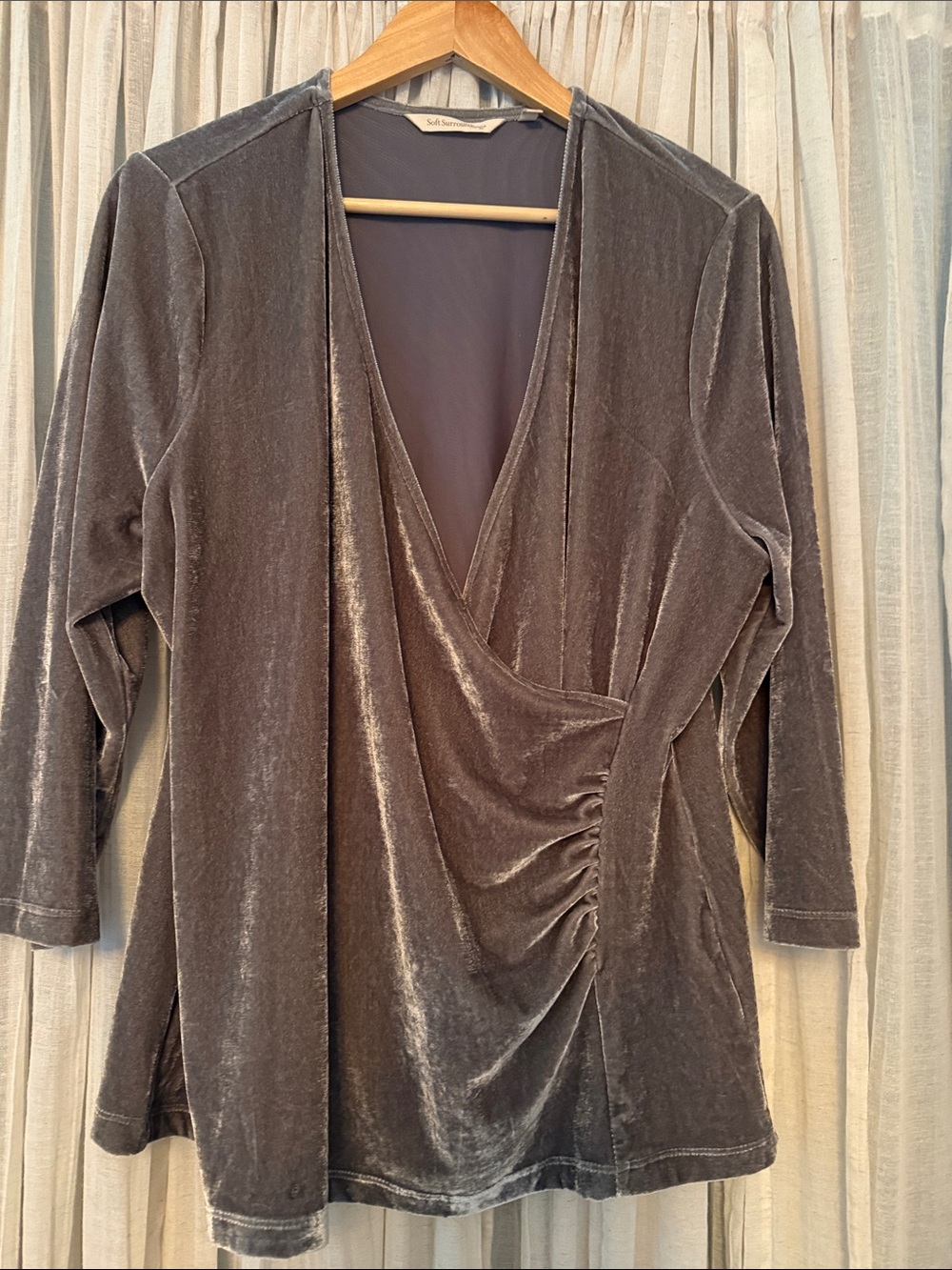 Soft Surroundings Velvet Surplice Top in Silver